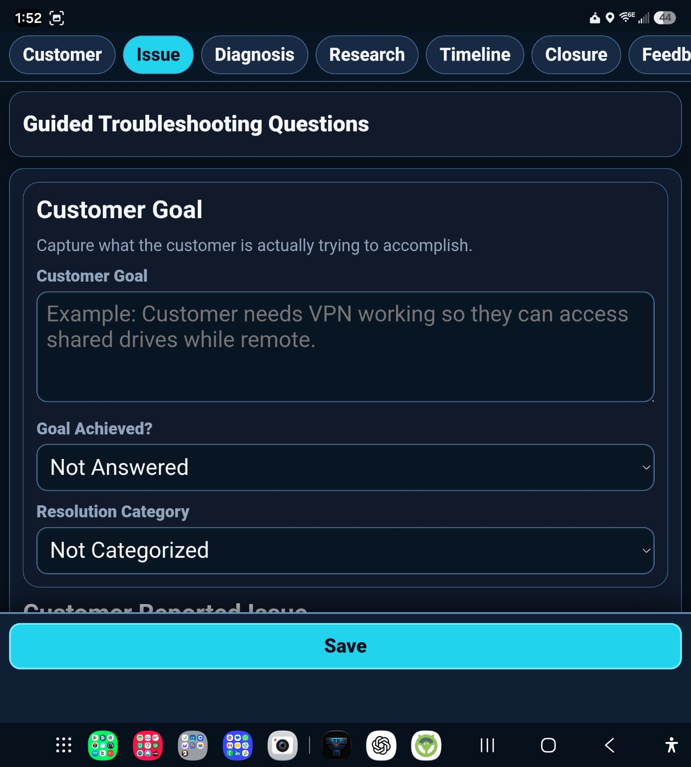 TicketForge guided troubleshooting questions